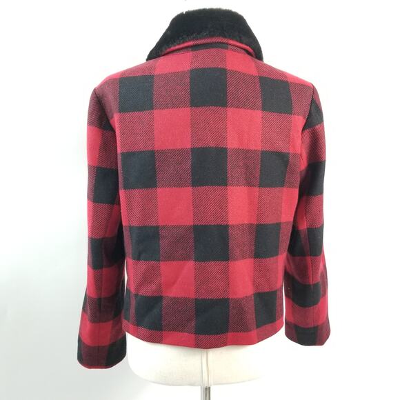 Talbots Italy Red Black Jacket Wool / Lined Faux Fur Collar Removeable EUC 10 P - Picture 3 of 10